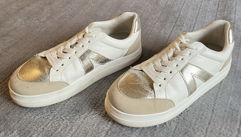 MIA Astra Suede Low Top Casual Sneakers 1” Platform WHITE-GOLD Size US 7